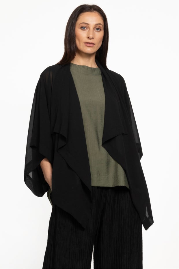 Cascade Sheer Short Kimono in Black