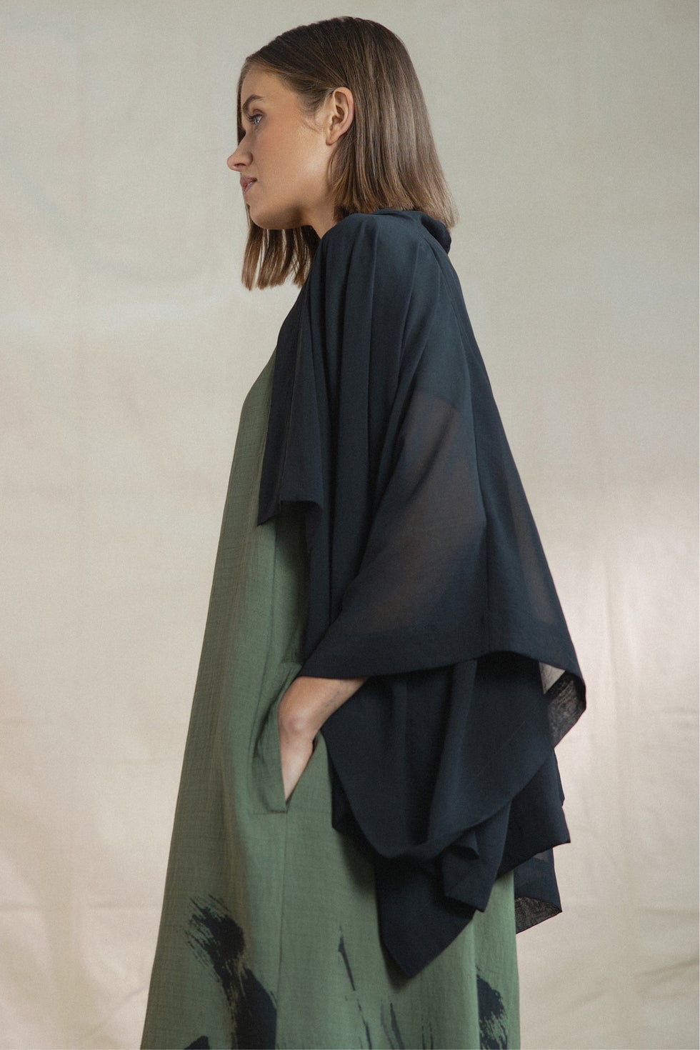 Cascade Sheer Short Kimono in Black