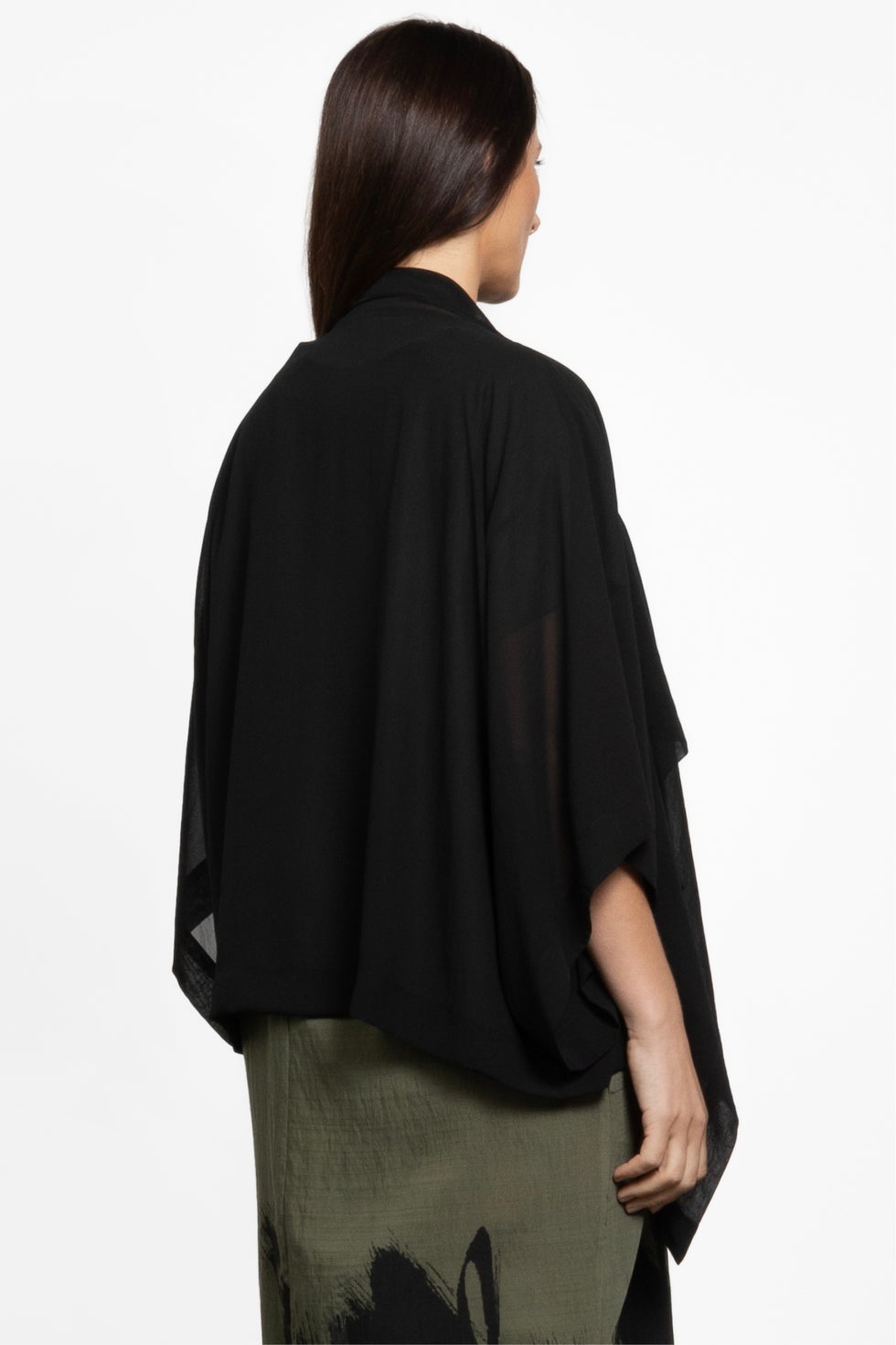 Cascade Sheer Short Kimono in Black