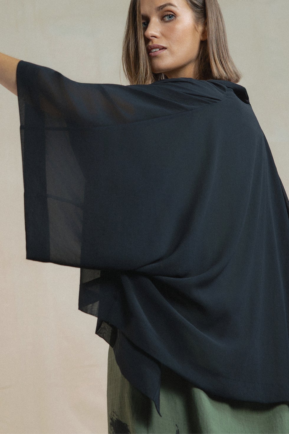 Cascade Sheer Short Kimono in Black