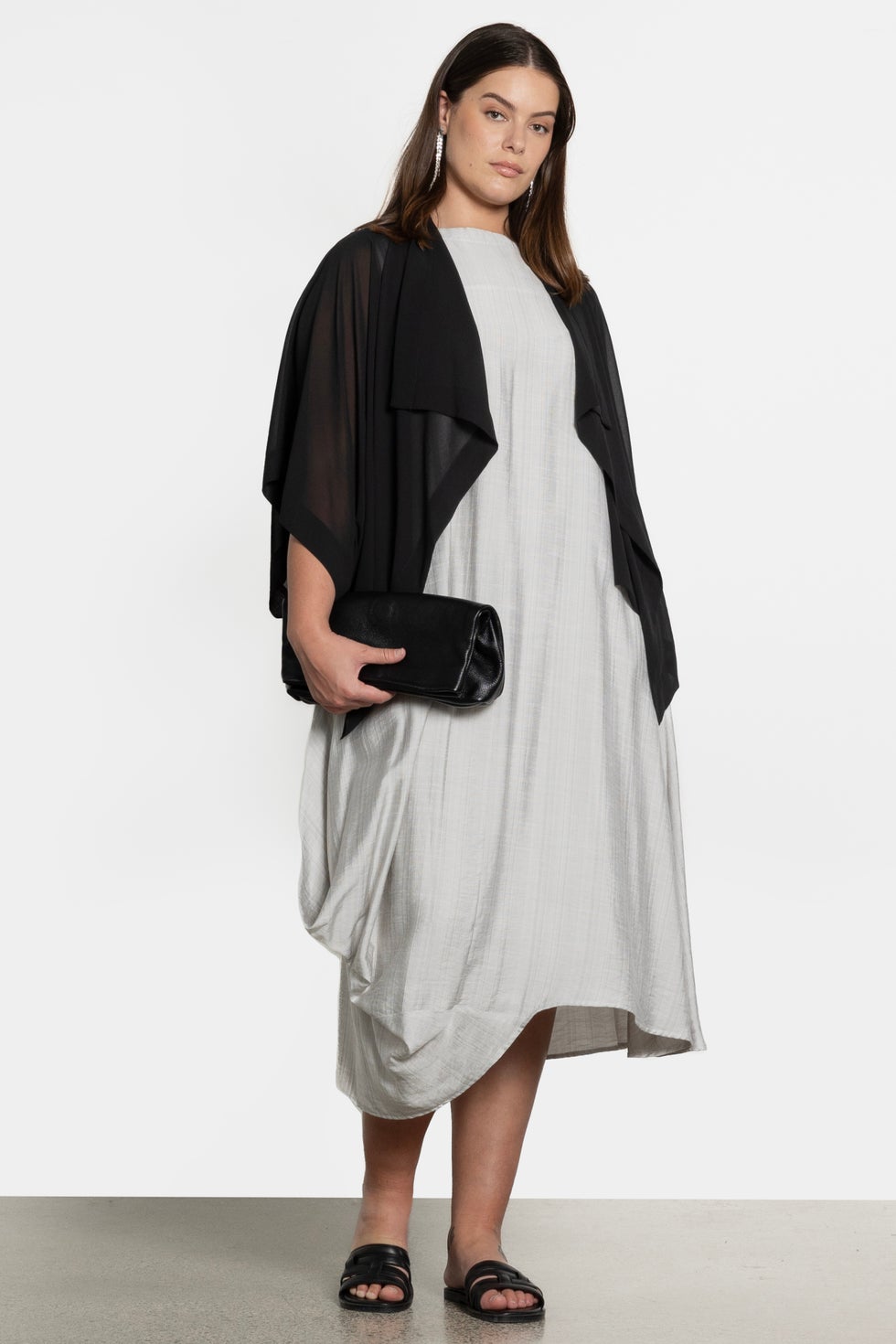 Cascade Sheer Short Kimono in Black