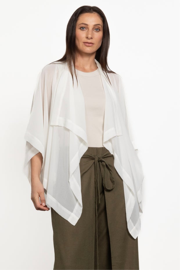 Cascade Sheer Short Kimono in White