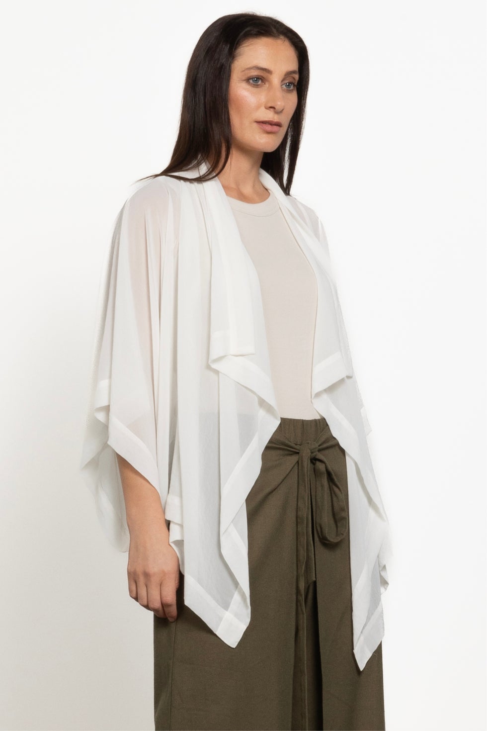 Cascade Sheer Short Kimono in White