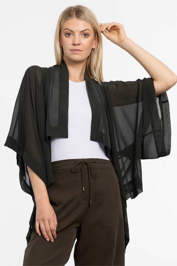 Cascade Sheer Short Kimono in Green