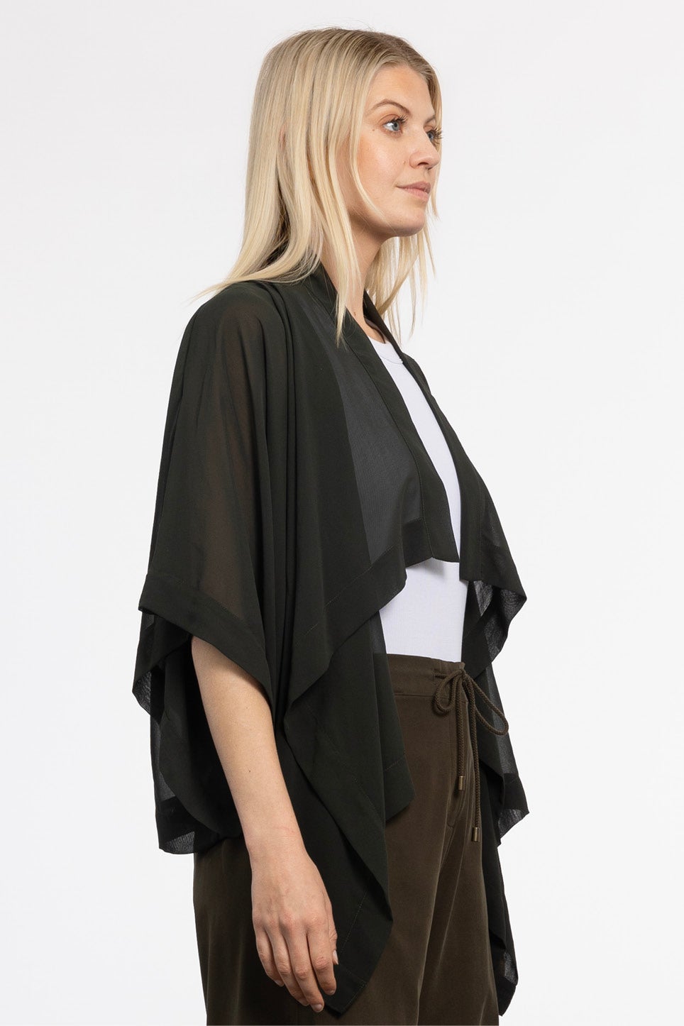 Cascade Sheer Short Kimono in Green
