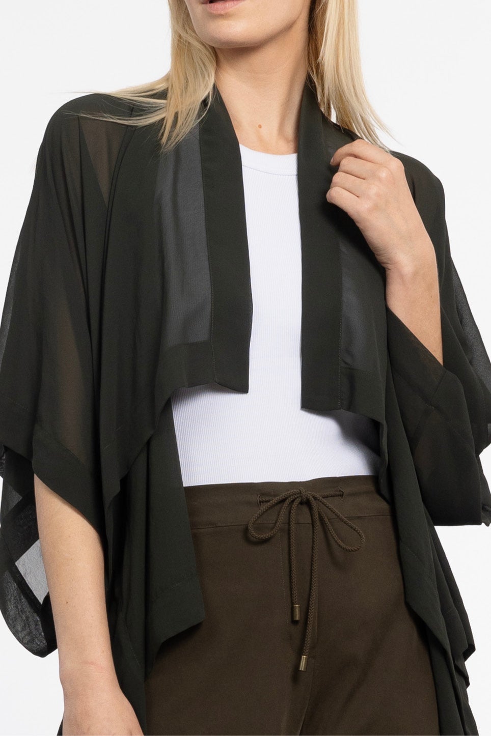 Cascade Sheer Short Kimono in Green
