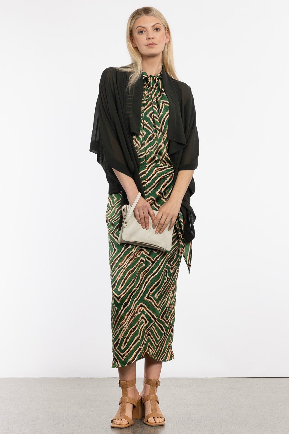 Cascade Sheer Short Kimono in Green