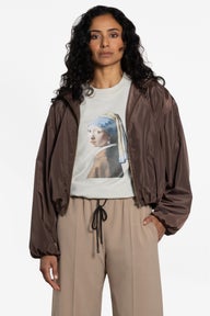 Casi Hooded Bomber Jacket in Brown