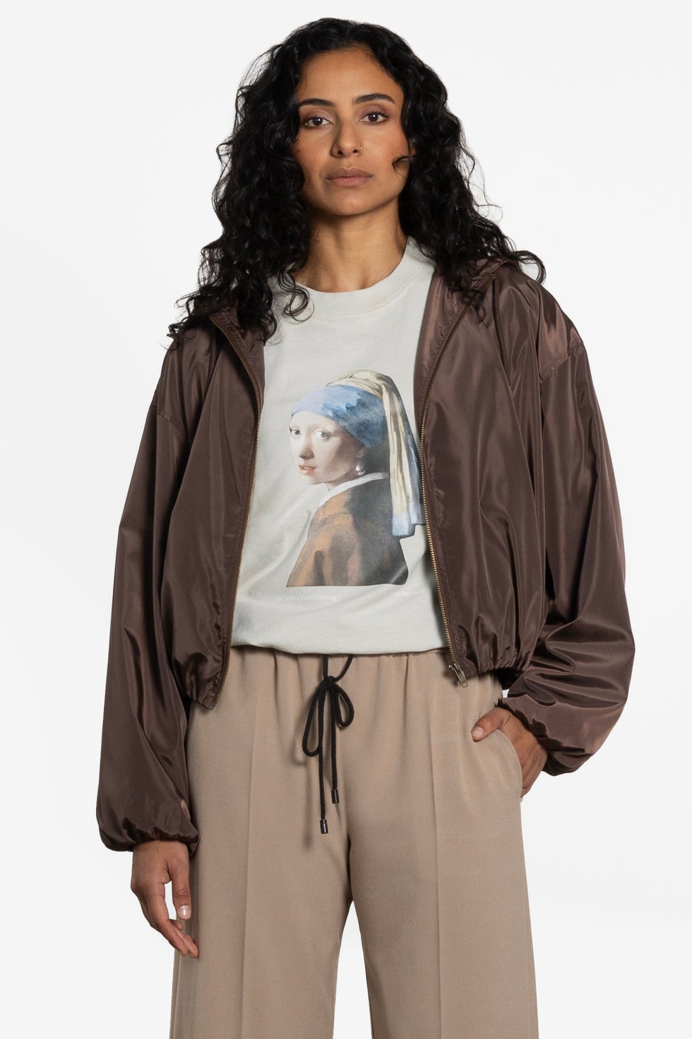Casi Hooded Bomber Jacket in Brown