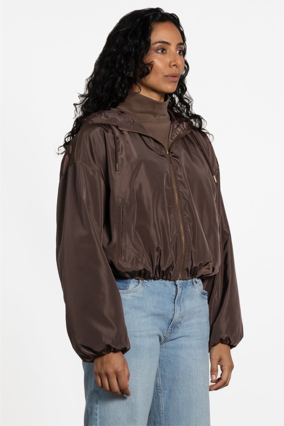 Casi Hooded Bomber Jacket in Brown