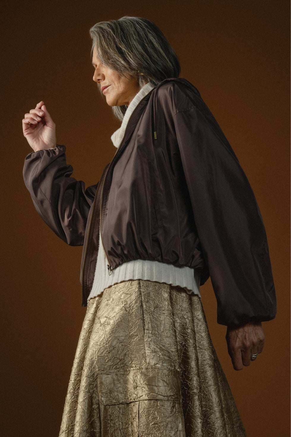 Casi Hooded Bomber Jacket in Brown