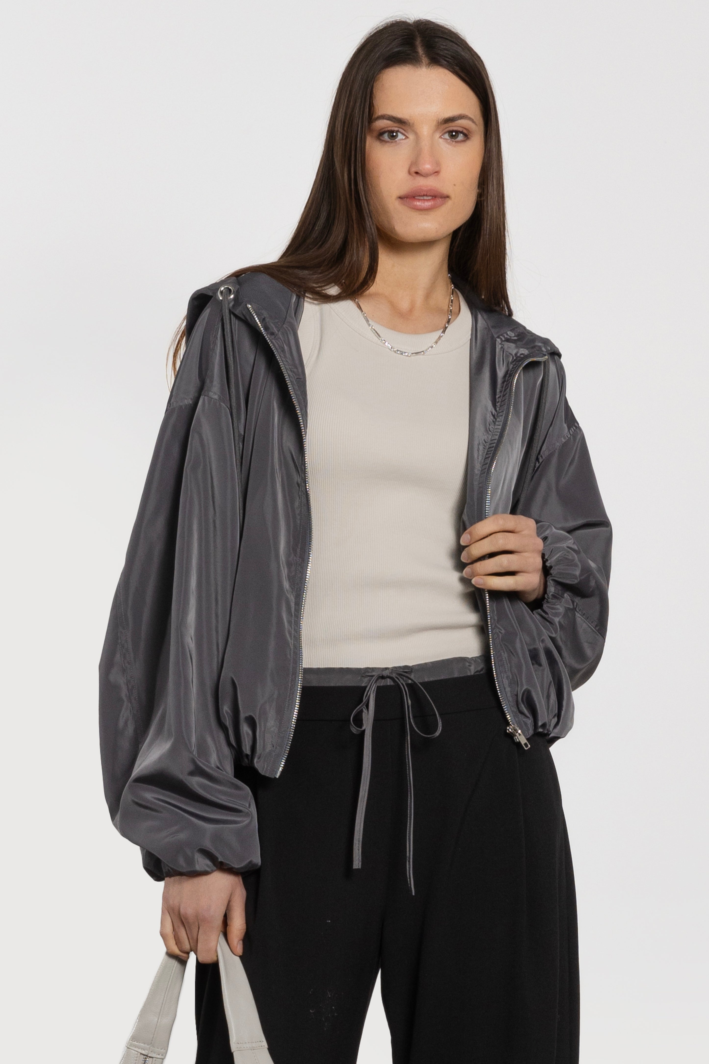 Casi Hooded Bomber Jacket in Metallic REPERTOIRE Repertoire