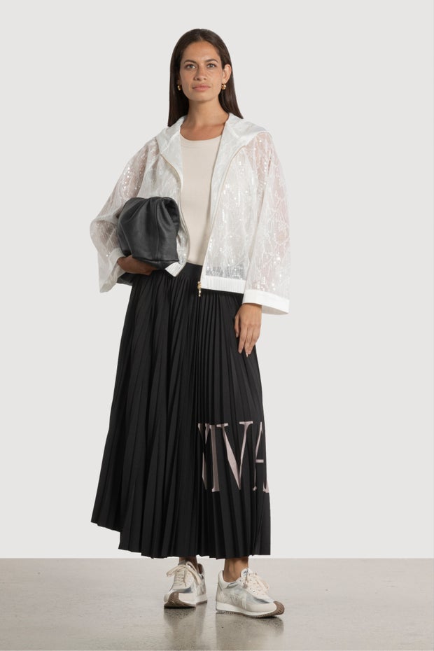 Cassia Sequin Hooded Bomber in White