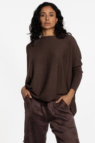 Cece Dropped Shoulder Long Sleeve Knit Top in Brown