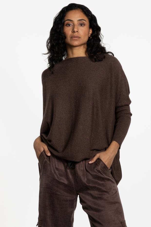 Cece Dropped Shoulder Long Sleeve Knit Top in Brown