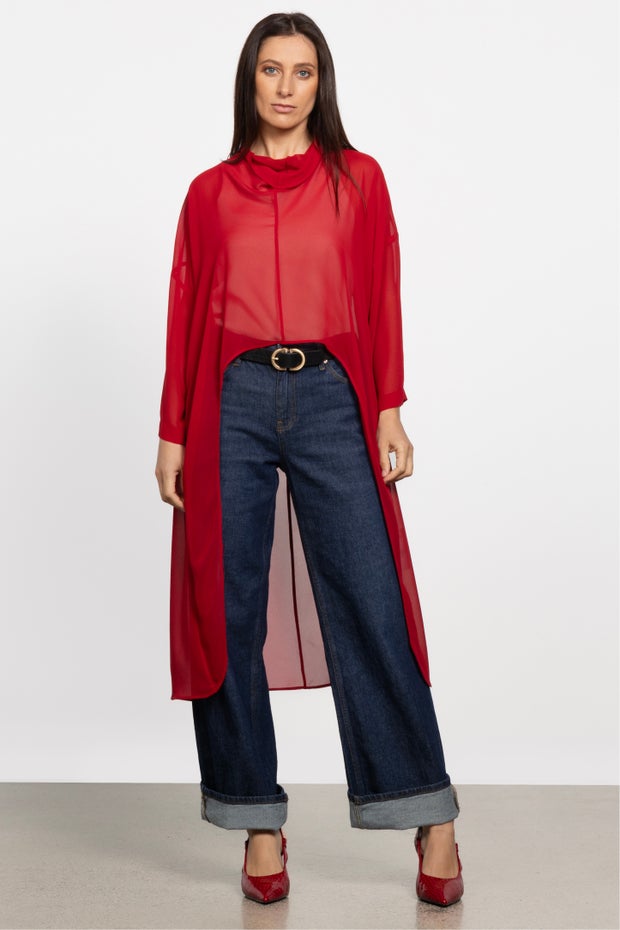 Christie High-low Chiffon Top in Red