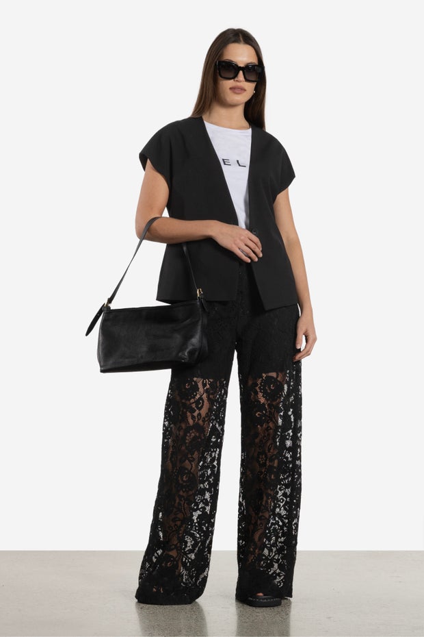 Christina Wide Leg Lace Pant in Black