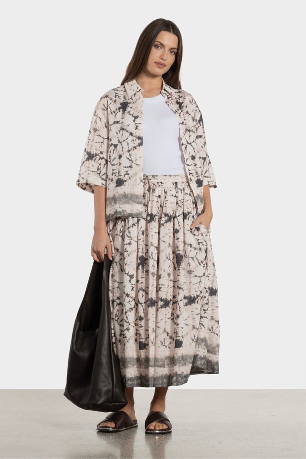 Cierra Tie Dye Long Skirt in Pink