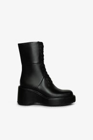 Cira Lace-up Wedge Boot in Black