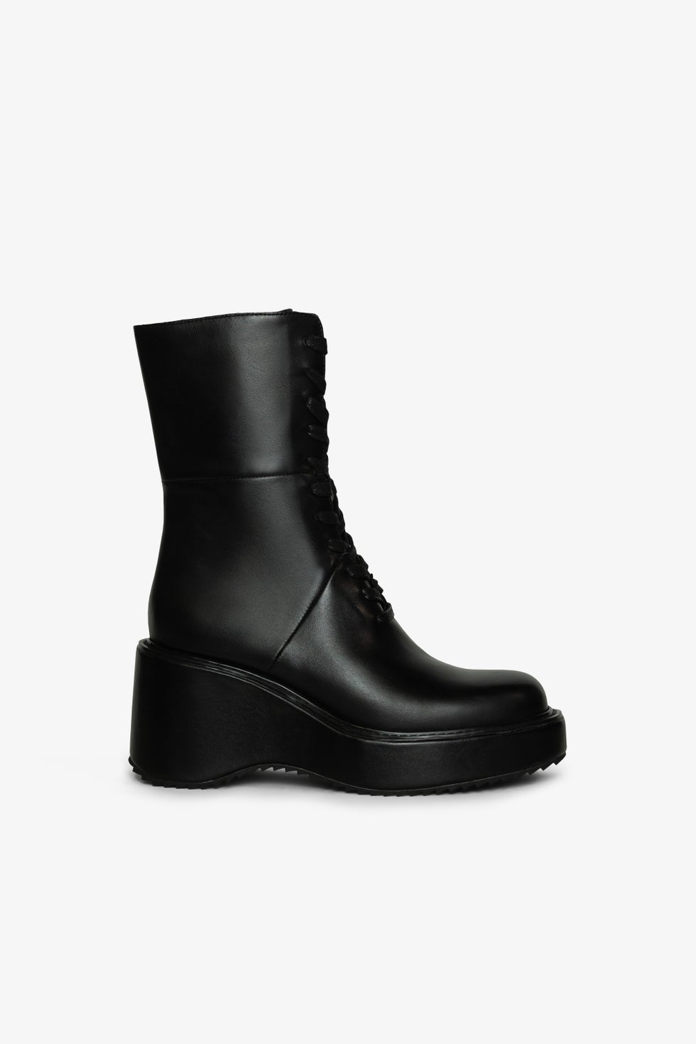 Cira Lace-up Wedge Boot in Black