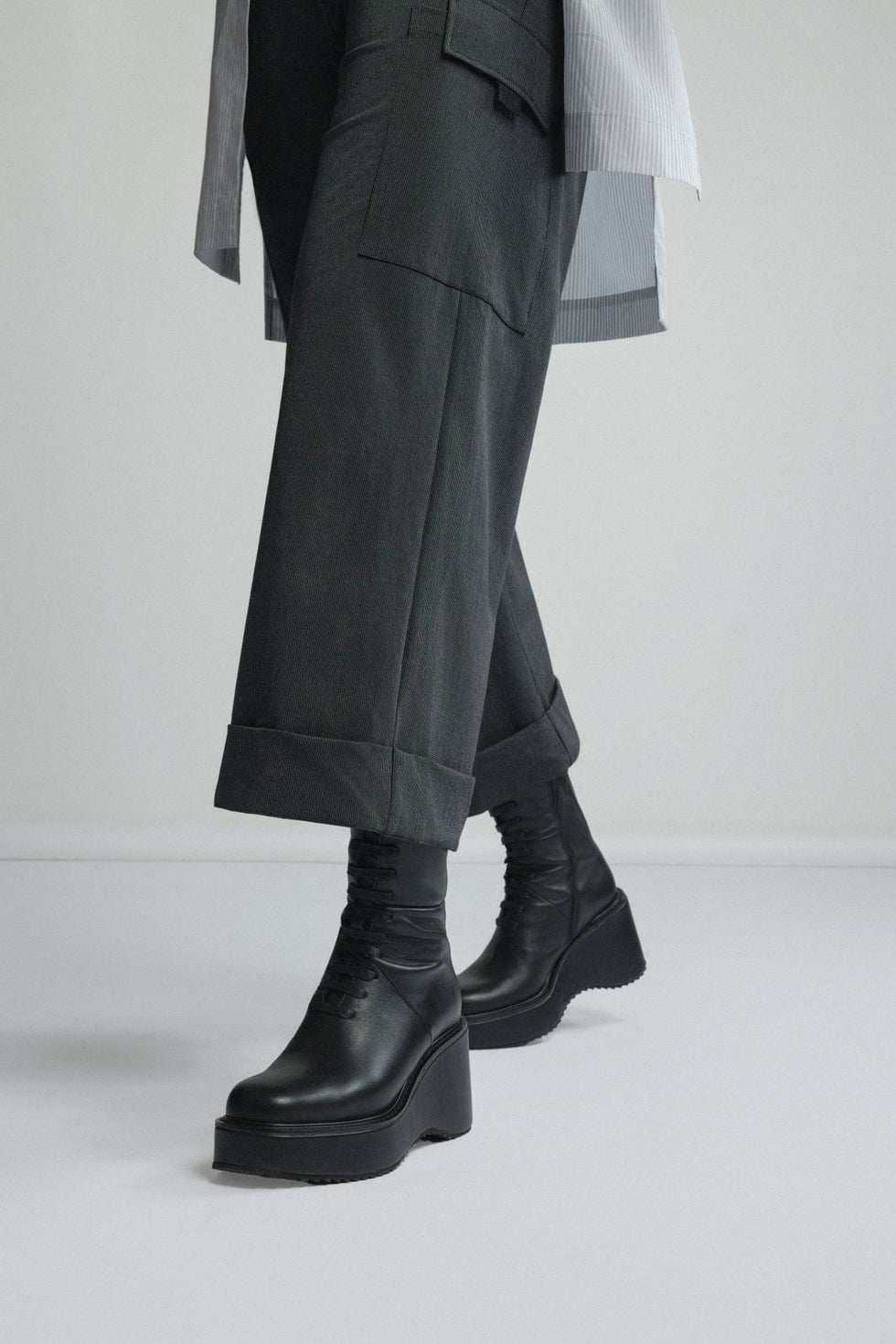 Cira Lace-up Wedge Boot in Black