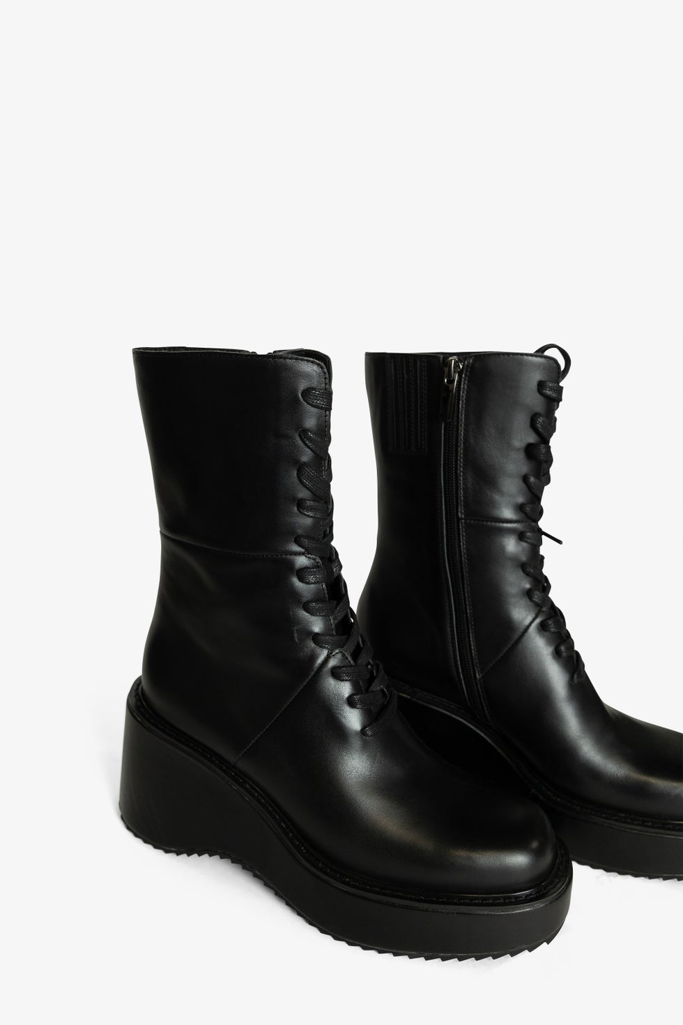 Cira Lace-up Wedge Boot in Black