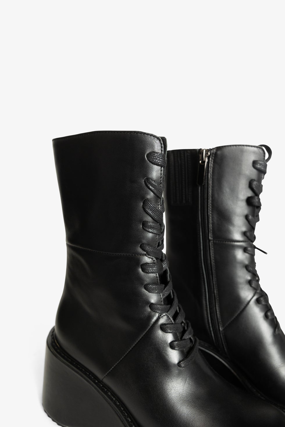 Cira Lace-up Wedge Boot in Black