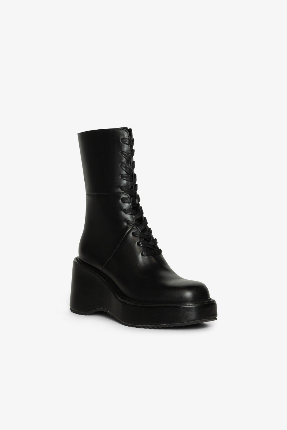 Cira Lace-up Wedge Boot in Black