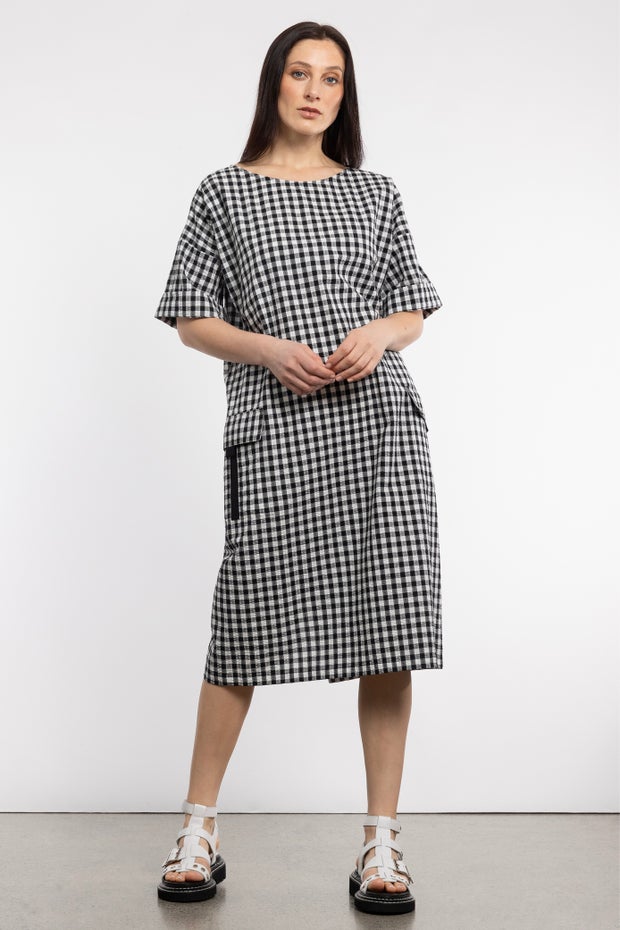 Club Cotton Midi Dress in Check
