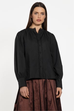 Connie Braid Trim Cotton Blouse in Black