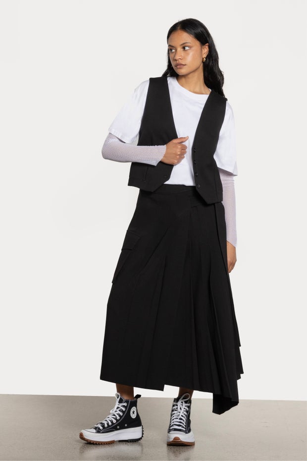Cooper Side Stripe Stretch Waistcoat in Black