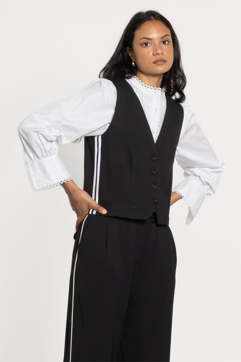 Cooper Side Stripe Stretch Waistcoat in Black