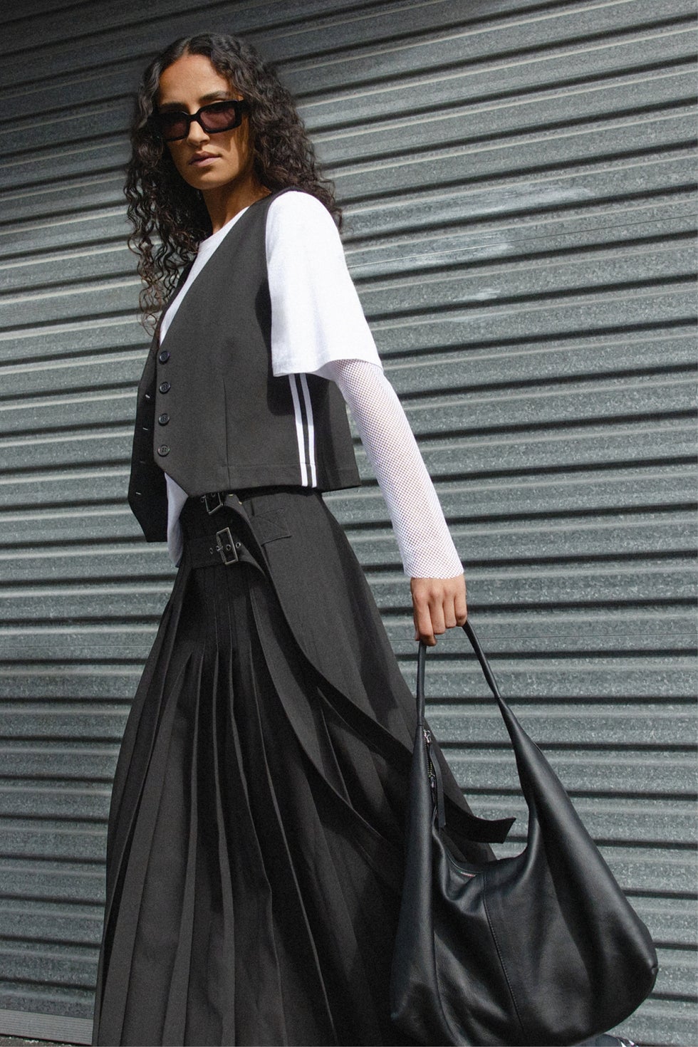 Cooper Side Stripe Stretch Waistcoat in Black