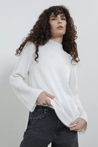 Crystal High Neck Knit Jumper in White