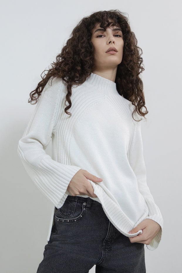 Crystal High Neck Knit Jumper in White