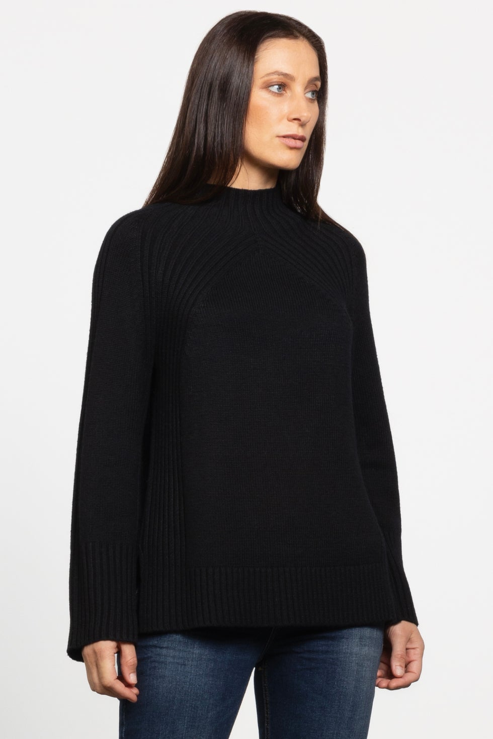 Crystal High Neck Knit Jumper in Black