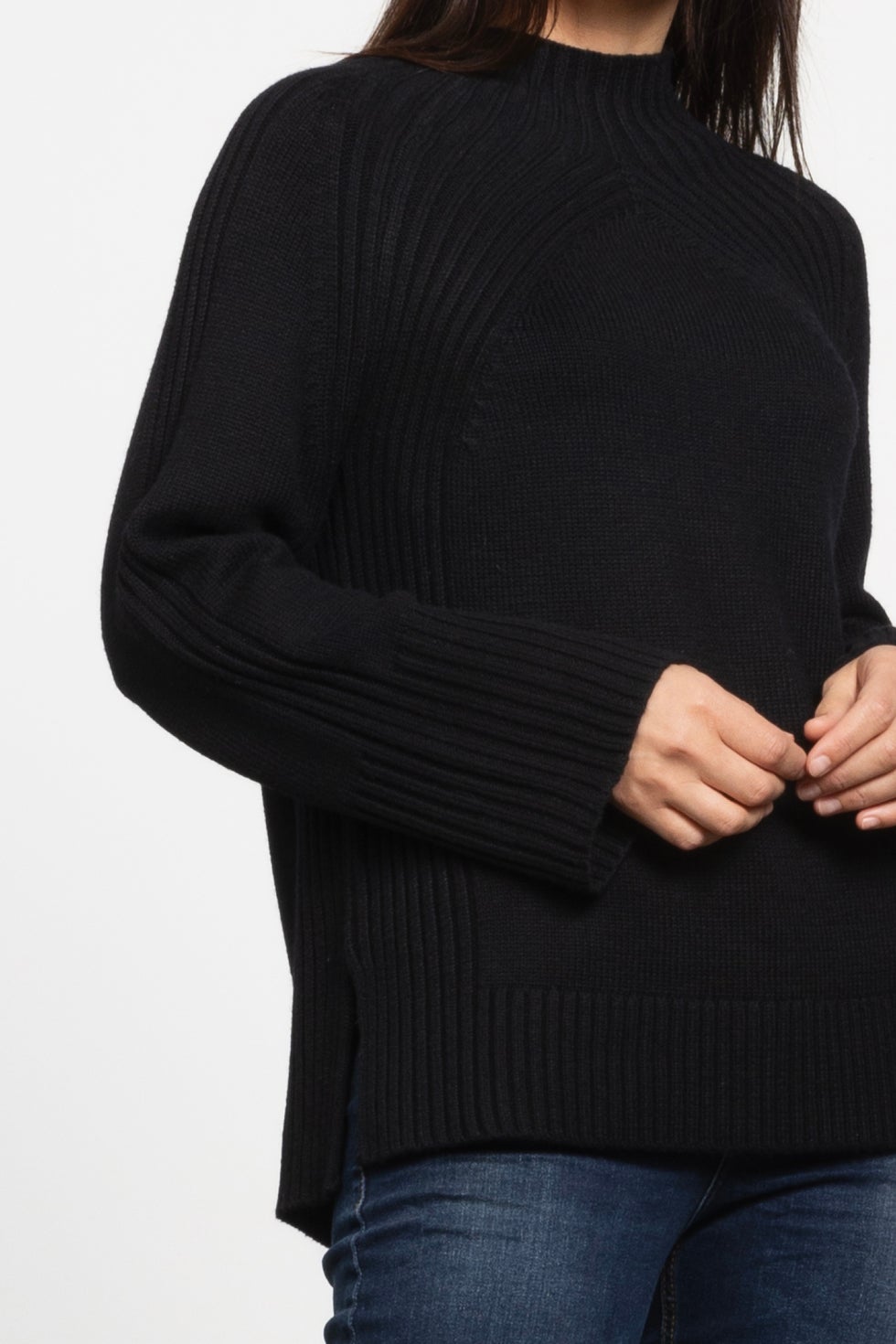 Crystal High Neck Knit Jumper in Black