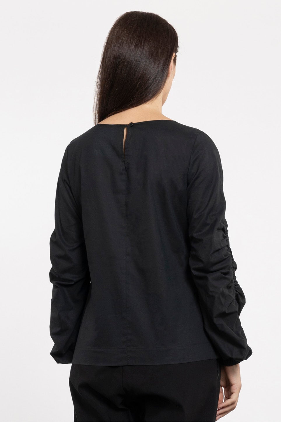 Cypher Gathered Sleeve Cotton Top in Black | Repertoire