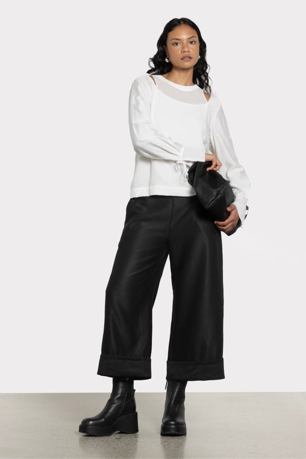 Dean Wide Leg Cropped Pant in Black