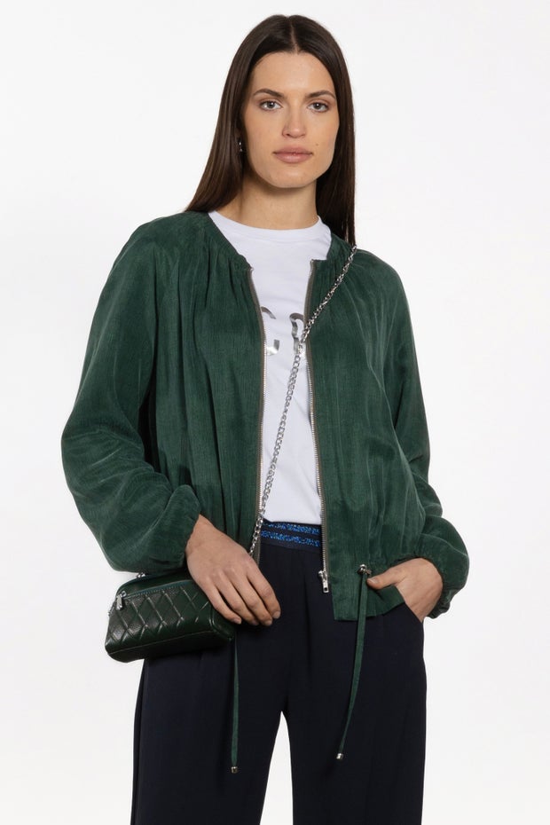 Destination Zip Front Bomber Jacket in Green