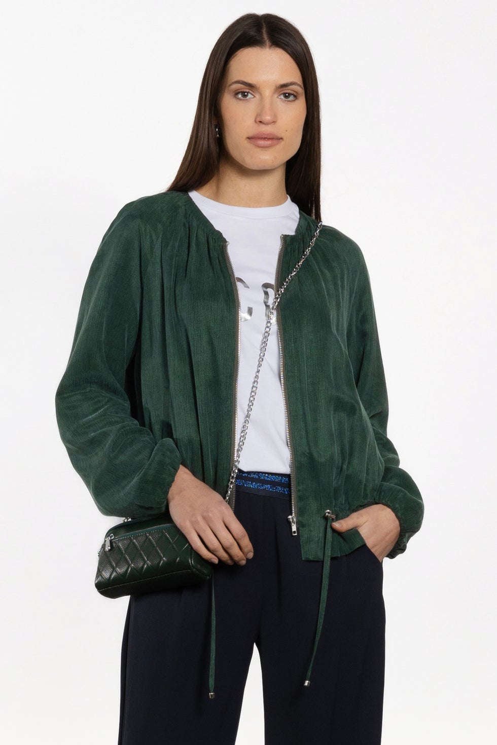 Destination Zip Front Bomber Jacket in Green
