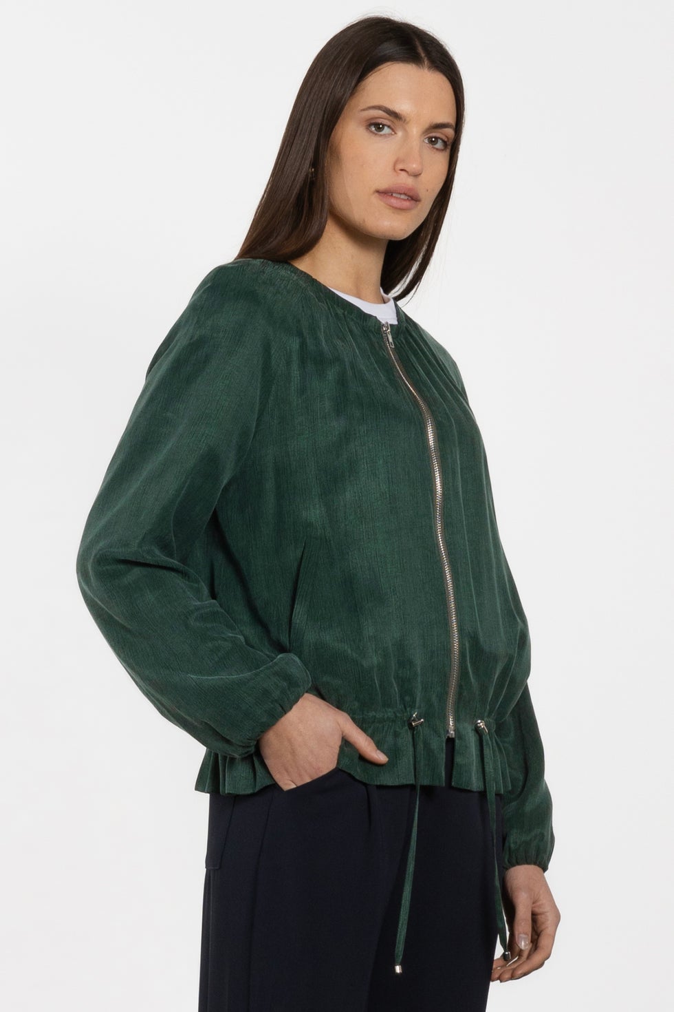 Destination Zip Front Bomber Jacket in Green