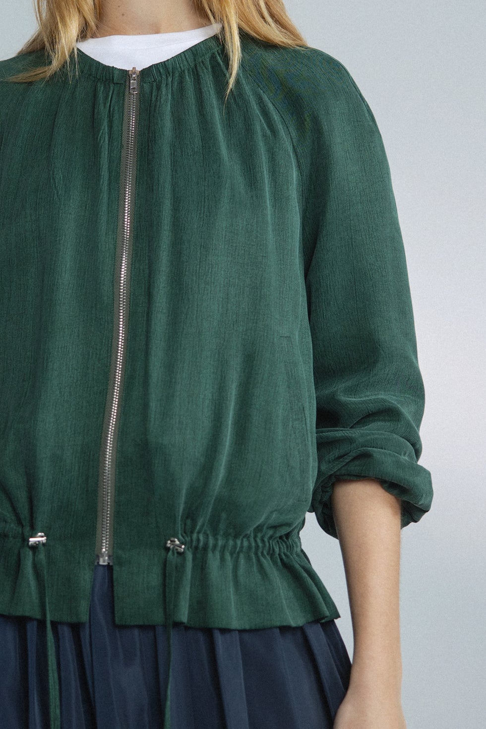 Destination Zip Front Bomber Jacket in Green