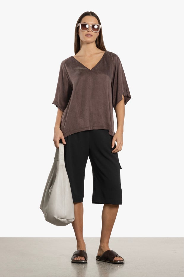 Drift V Neck Top in Brown