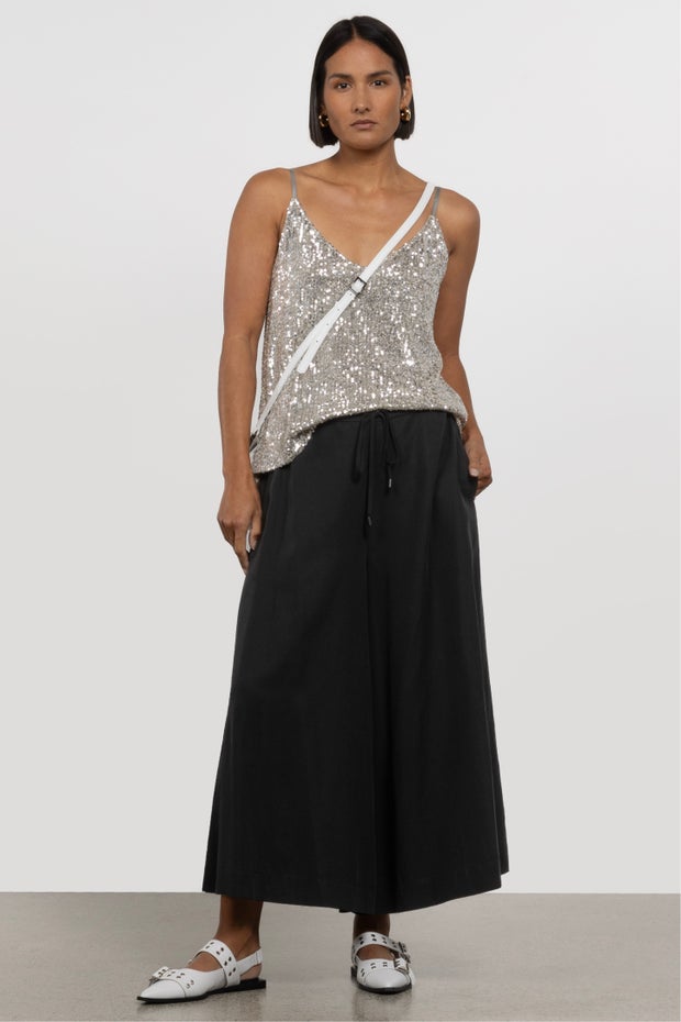 Duality Wide Leg Copped Pant in Black
