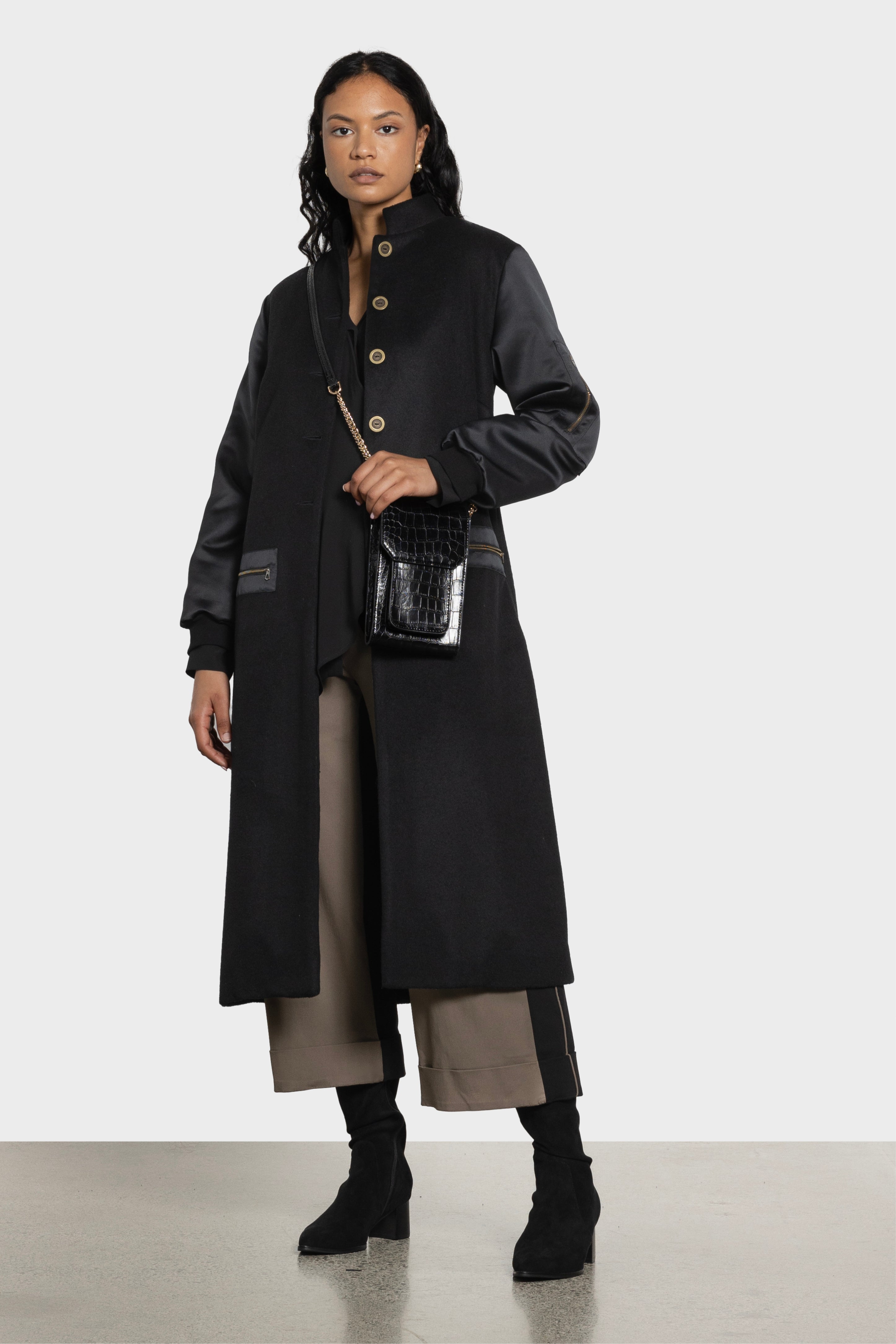 Eclipse Wool-blend Lined Coat in Black | REPERTOIRE ATELIER