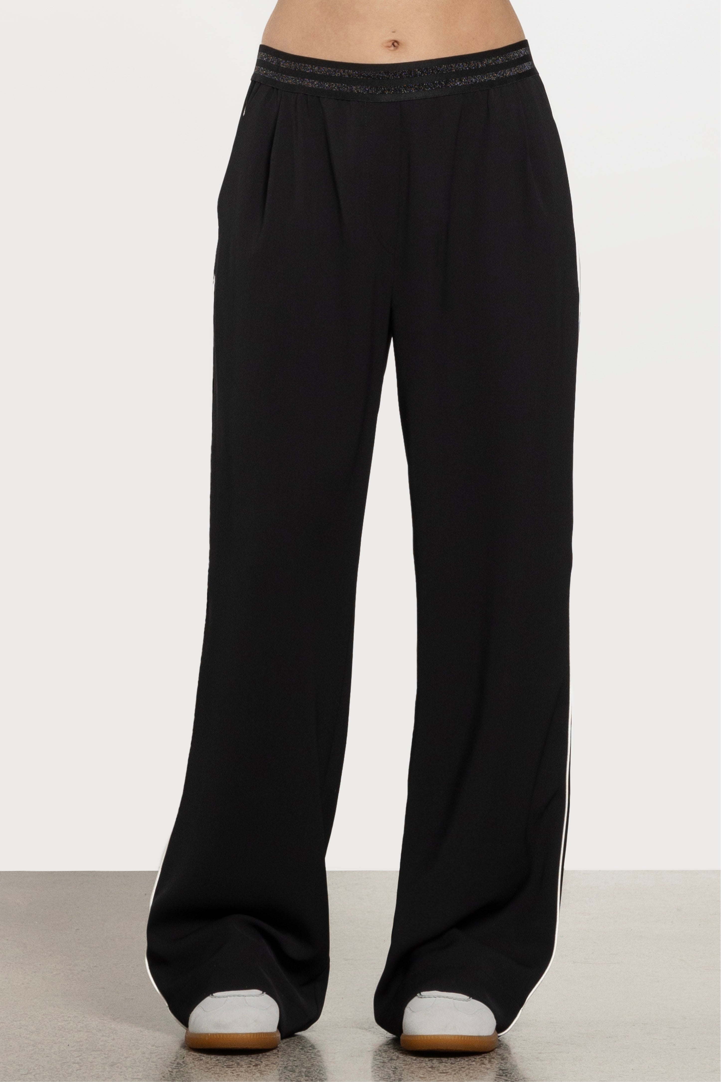 Edward Wide Leg Side Stripe Pant in Black | Repertoire