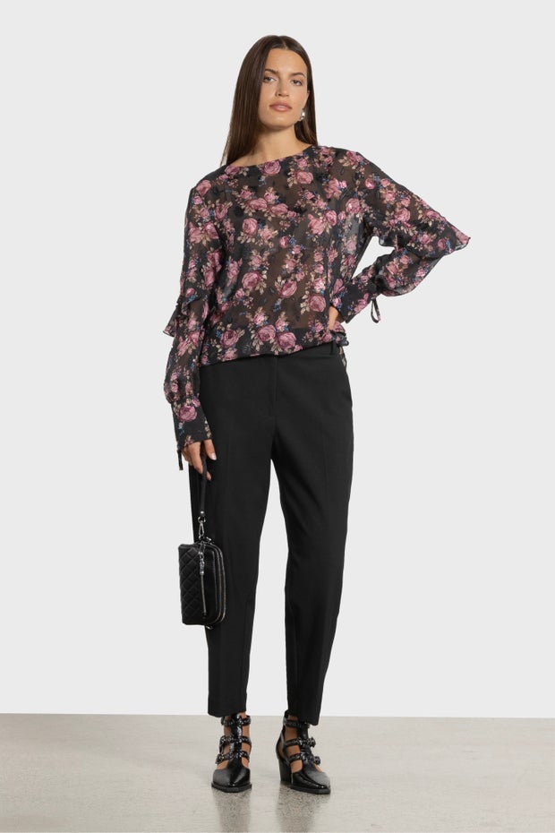Elise Tapered Cropped Pant in Black