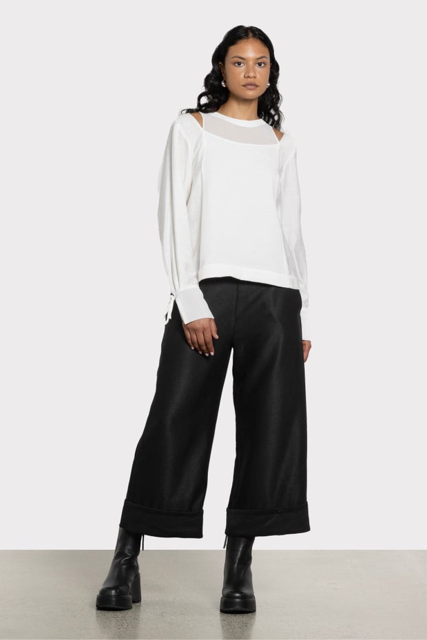 Epic Cut Out Shoulder Long Sleeve Top in White