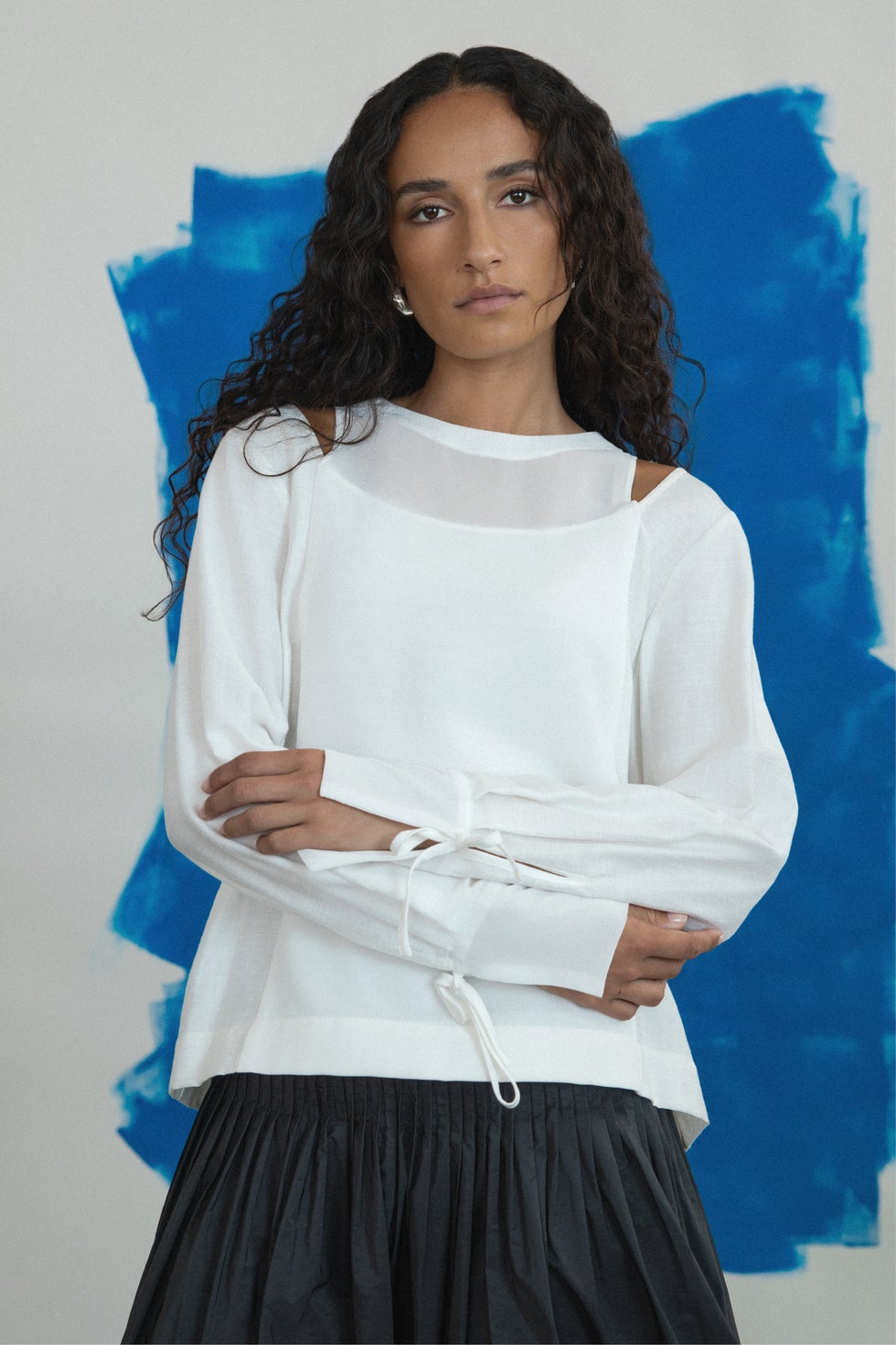 Epic Cut Out Shoulder Long Sleeve Top in White